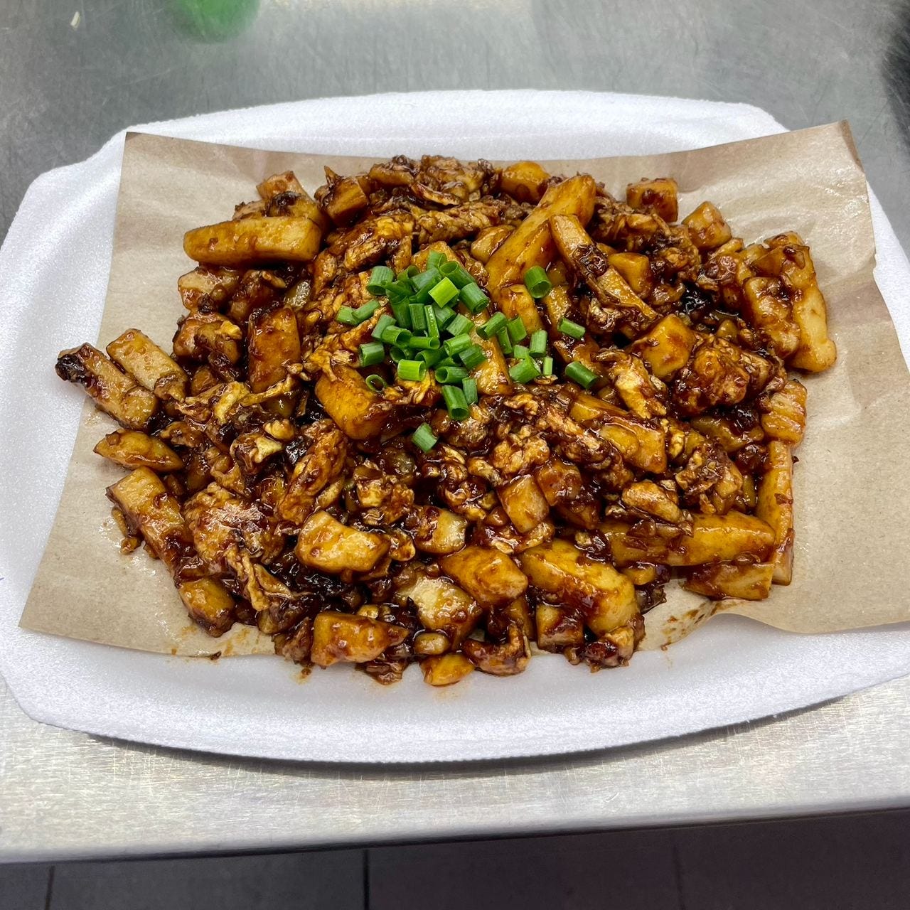 Singapore fried carrot cake, also known as chai tow kway