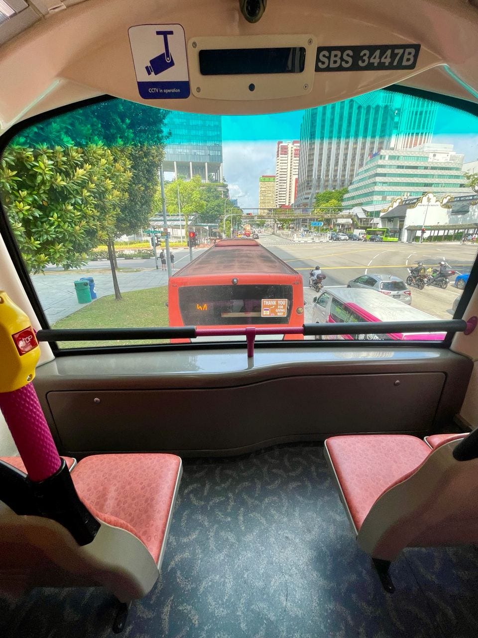 Front seats upstairs on a Singapore double-decker bus