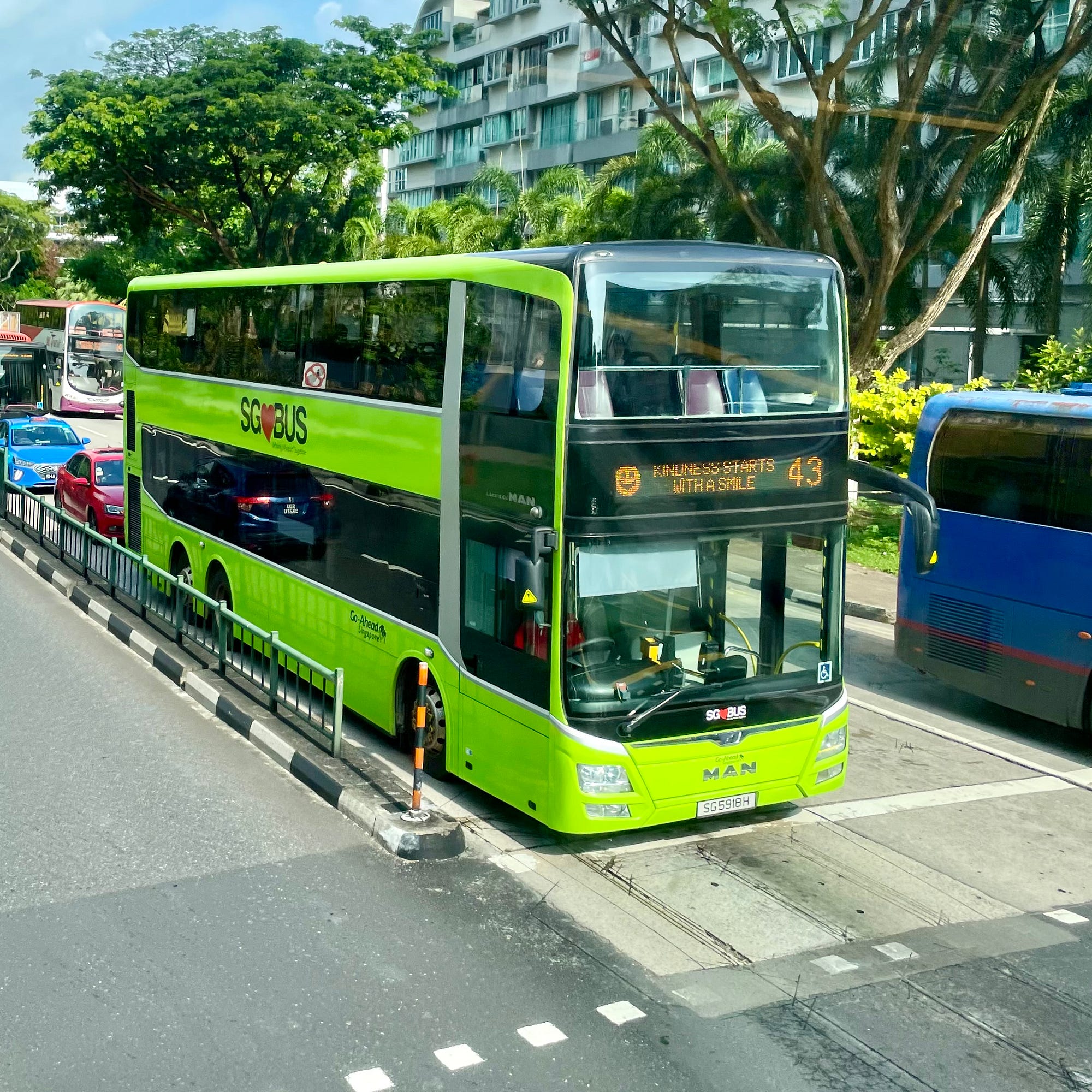 View of Singapore from a double-decker bus