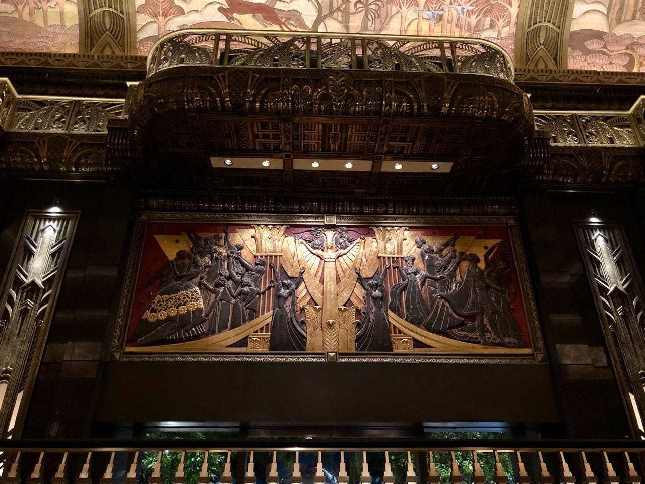 Art Deco mural above the bar at Atlas