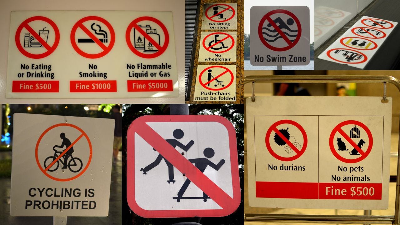 Singapore rules and restrictions sign