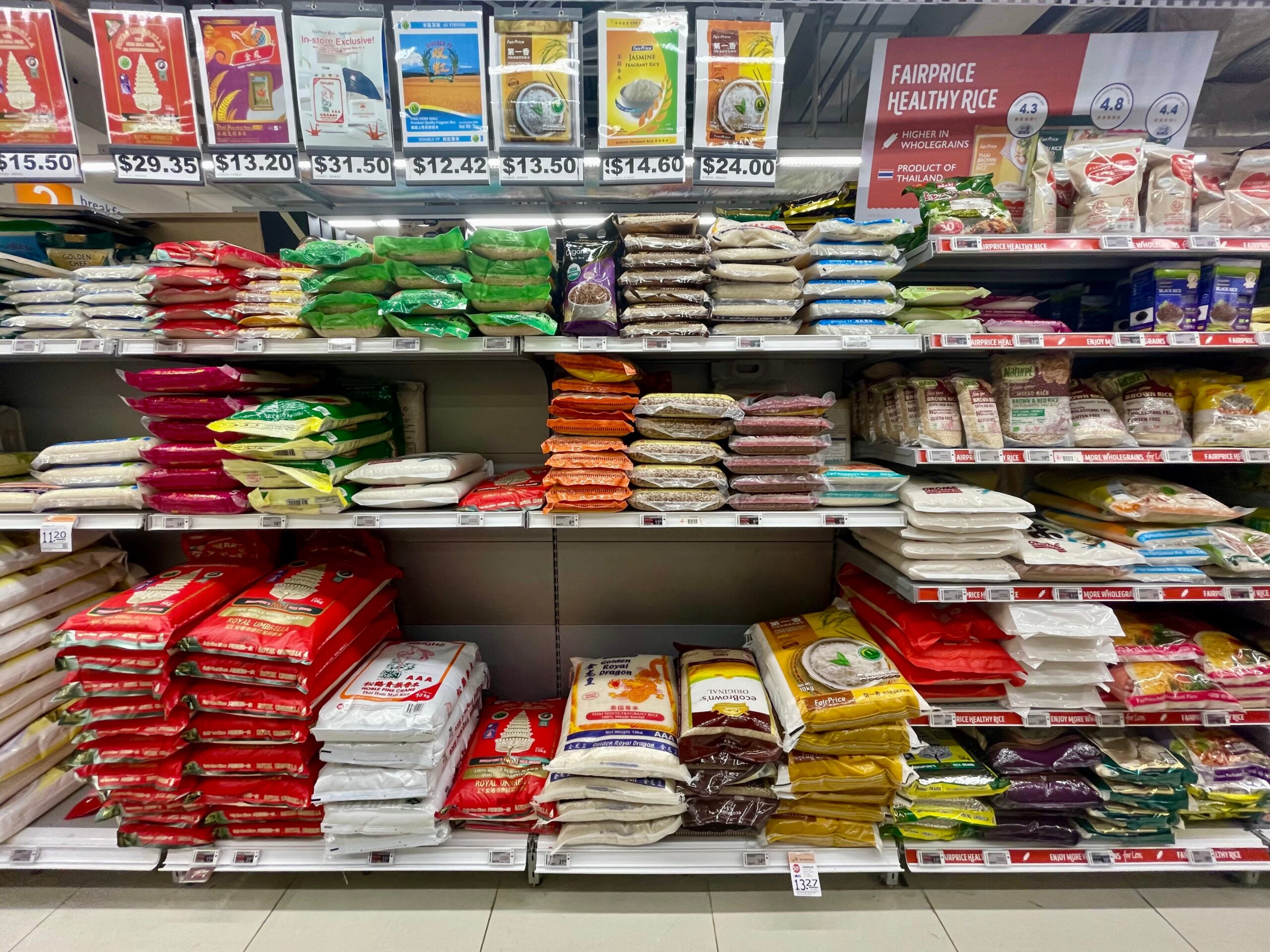 Rice assortment at FairPrice Finest
